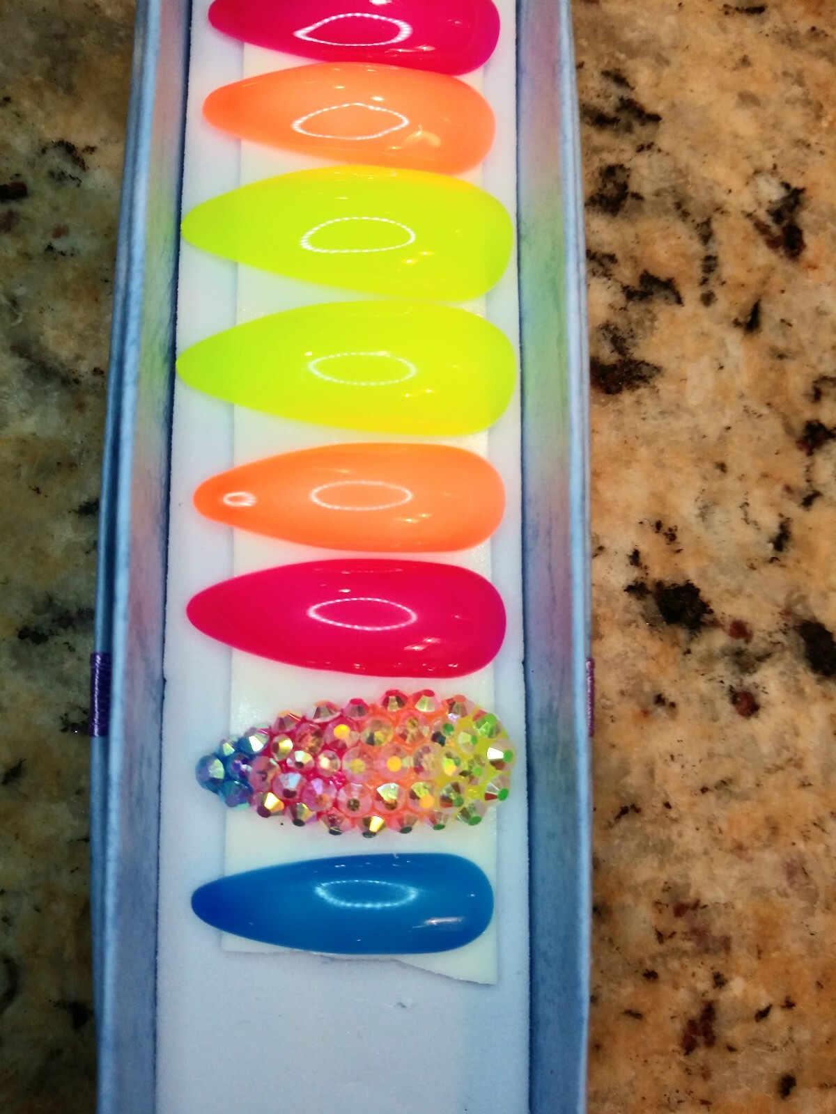 Neon Rainbow ombre bling nails w/ crystals Gel Press On jelly nails full set