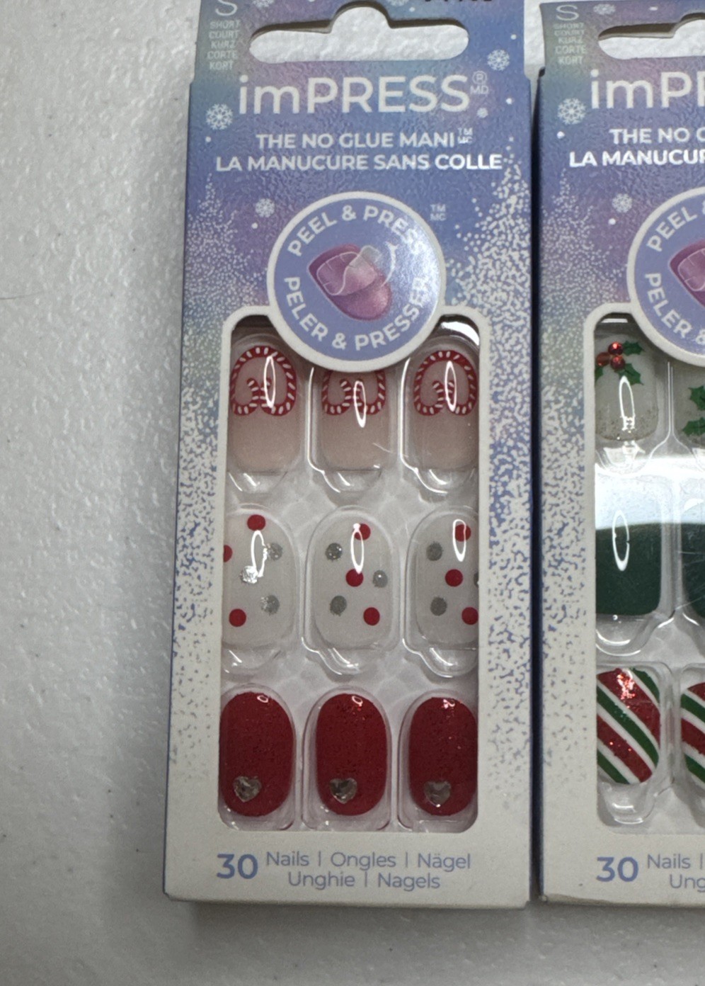 3x Kiss Peel & Press On Holiday Nails -Short/Medium – No Glue Mani