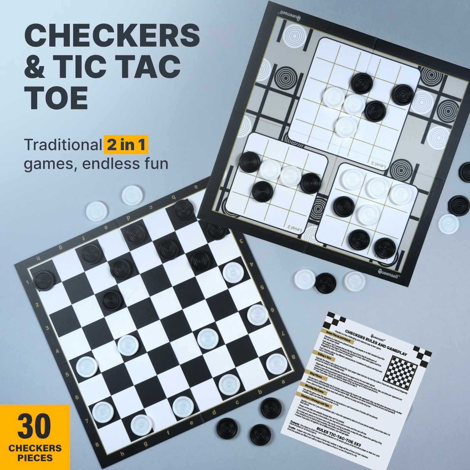 Checkers Board Game with 30 7.9 x x 0.1 inches, Monochrome Or Multi-color