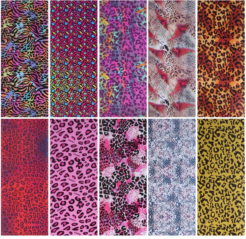 10Pcs Pink Leopard Print Snake Animal Skin Tiger Print Nail Foil Transfer 19130