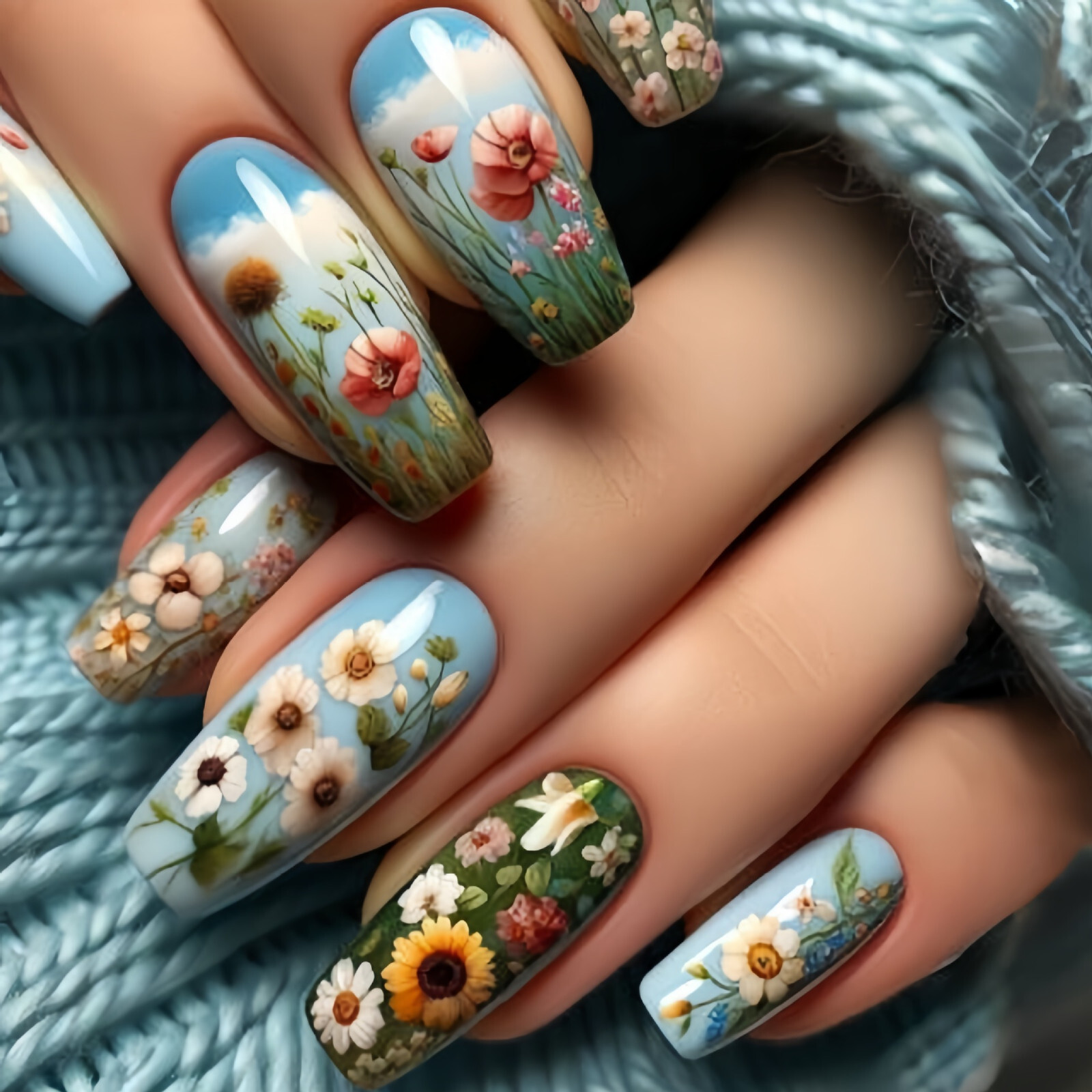 4 set （24Pcs/set ）Flowers False Nail Art Full Cover Artificial Fake Nails