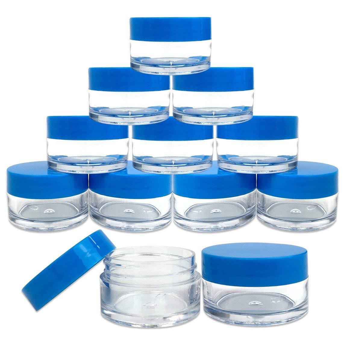 12 Pieces 20G/20ML Round Clear Cosmetic Cream Sample Jars Blue Lids BPA Free