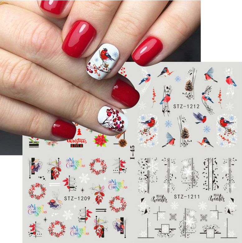 Winter Christmas Wreath Bird Snowflake Nail Art Water Transfer Stickers I45 NS39