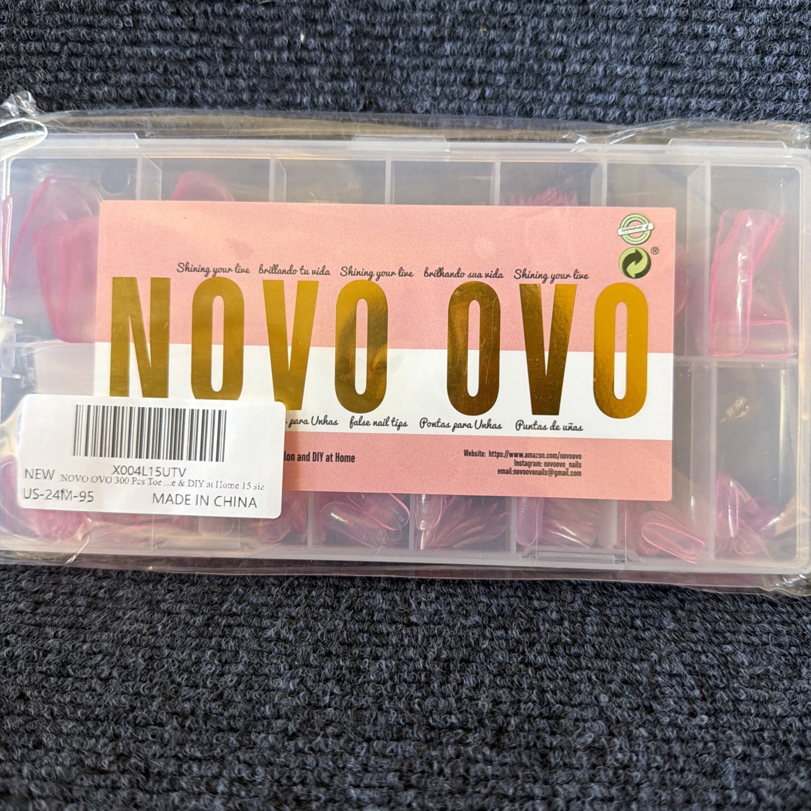 NOVO OVO 300 pcs Nail Tips Assorted Sizes False Nails Pink Clear Set Supplies