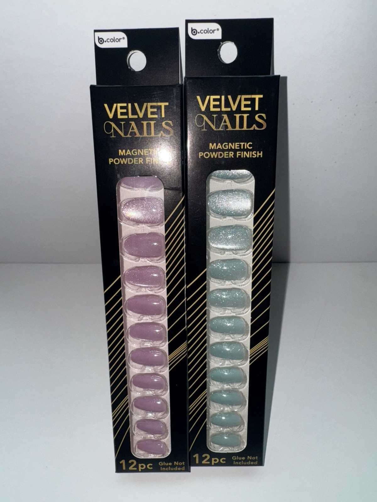 2 PACK Bpure Press-On Nails Baby Blue & Lavender Cateye Design Set of 12 Nails