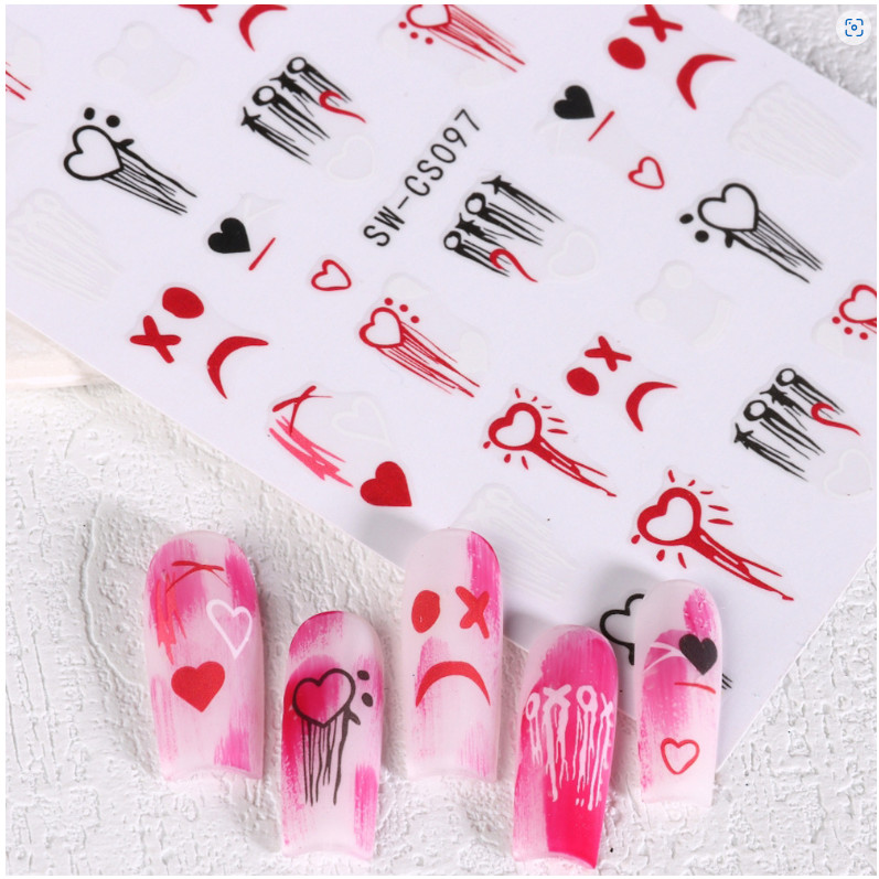 Clown Nail Stickers 3D Halloween Candle Stars Comic Heart Flame Graffiti NS52