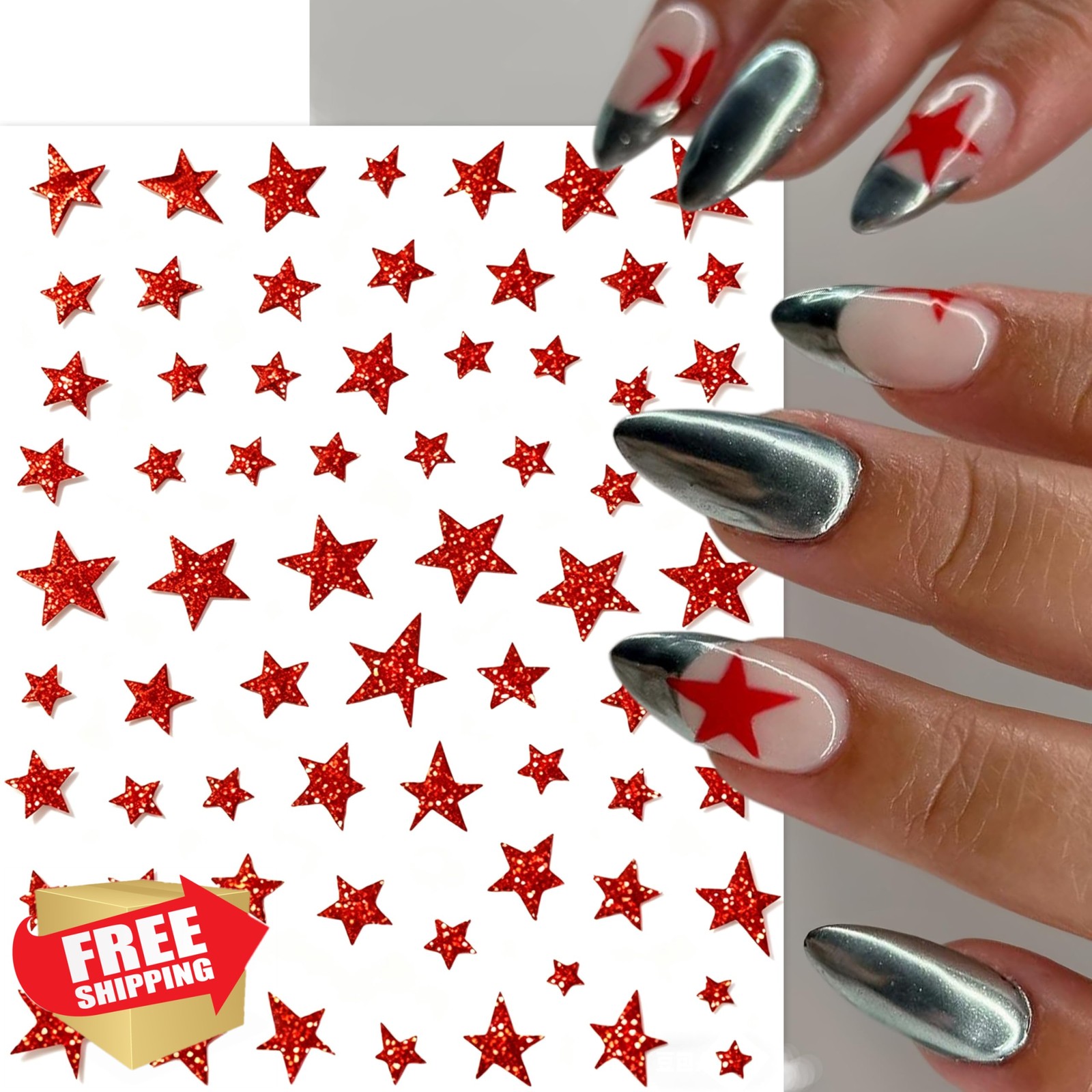 CnSybaris 3 Sheets Red Star Nail Stickers