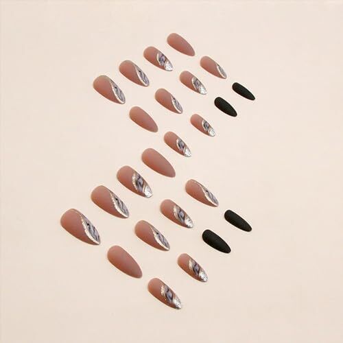 Almond Press on Nails Medium Fake Nails Nude False Nails with Designs Style23