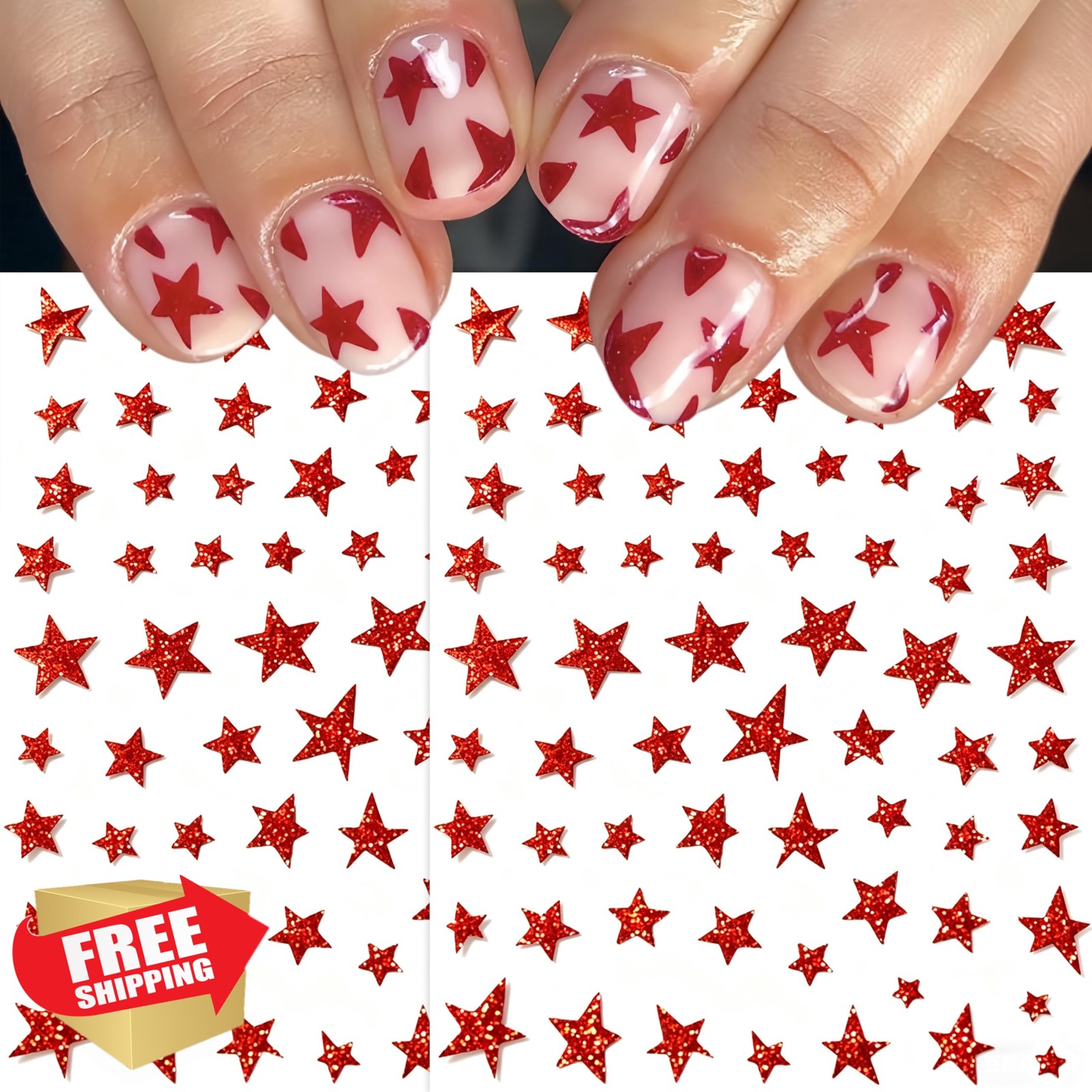 CnSybaris 3 Sheets Red Star Nail Stickers