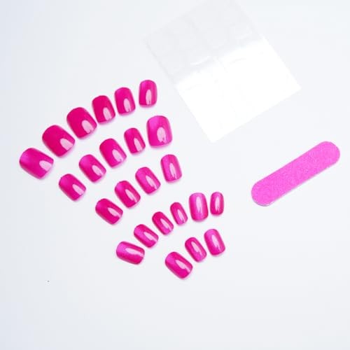 Extra Short Square Press On Nails Cherry Rose Red Fake Nails Sparkly Red