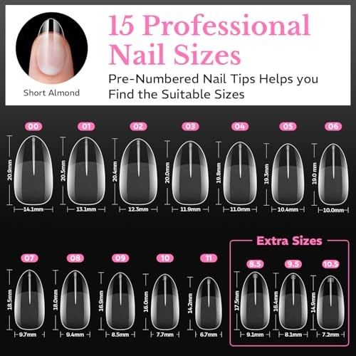 AZUREBEAUTY Almond Nail Tips, 600pcs Pre-Etched Soft Gel Nail Extensions for