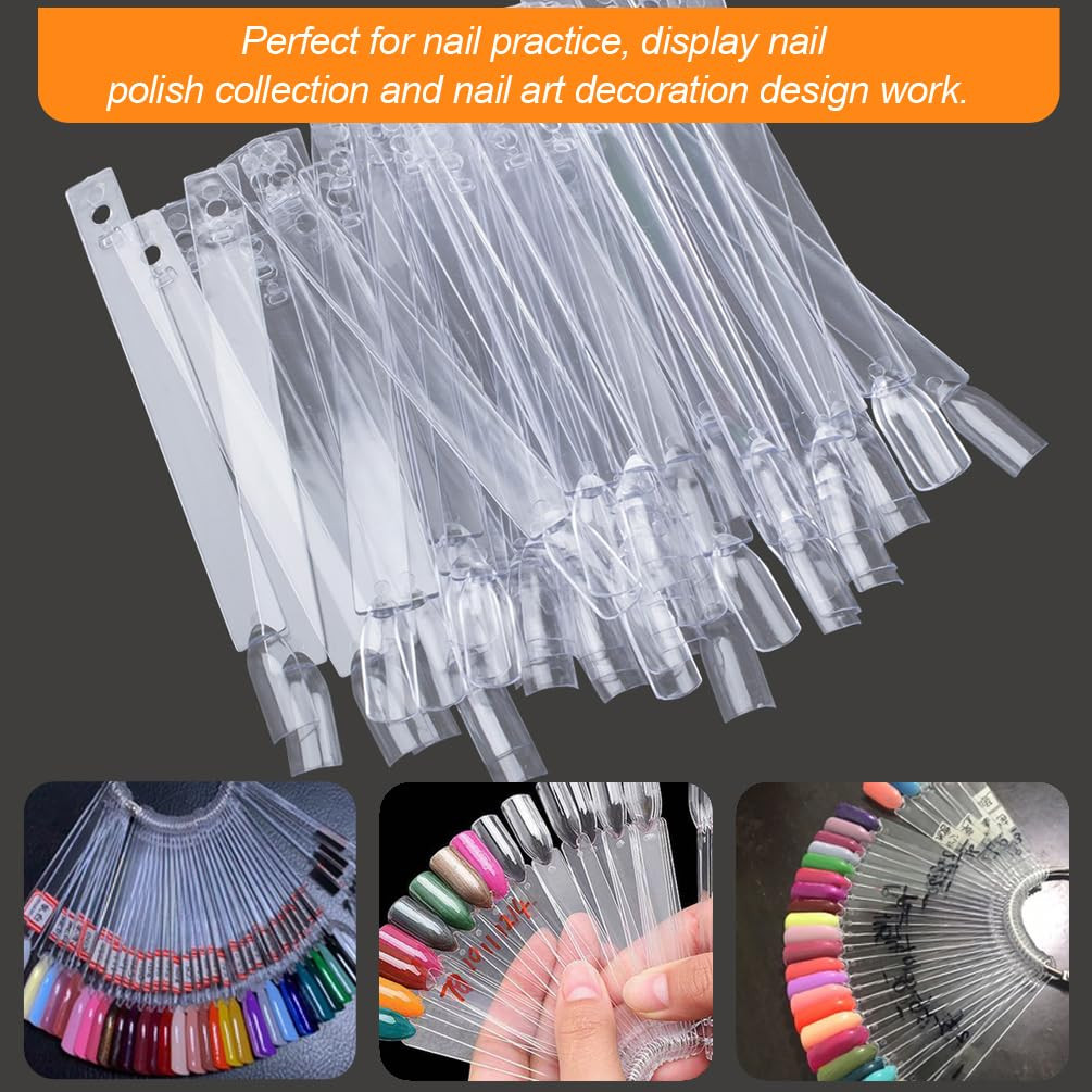 100 Pcs Clear Fan-Shaped False Nail Swatch Sticks Nail Polish Practice Display A