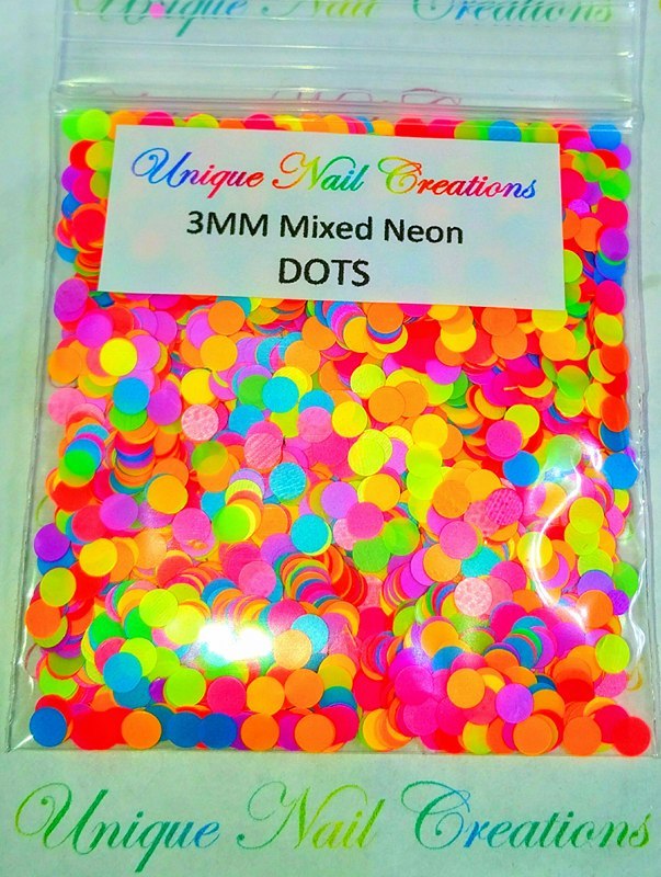 3MM DOT Mixed Neon DOT Glitter~Nail Art•Acrylic•Gel•Body Art•Festival•Crafts