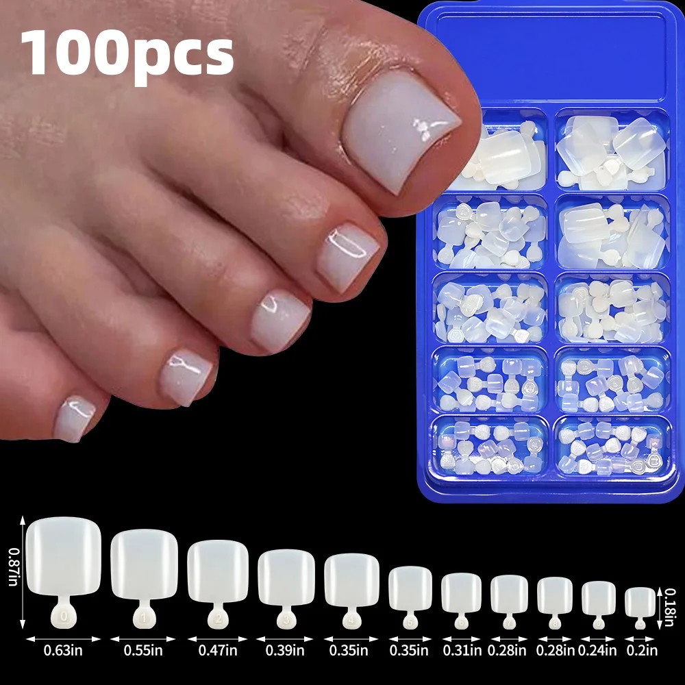 120pcs Press On Toenails Pink French Tip Short Square Glossy Finish False Foot