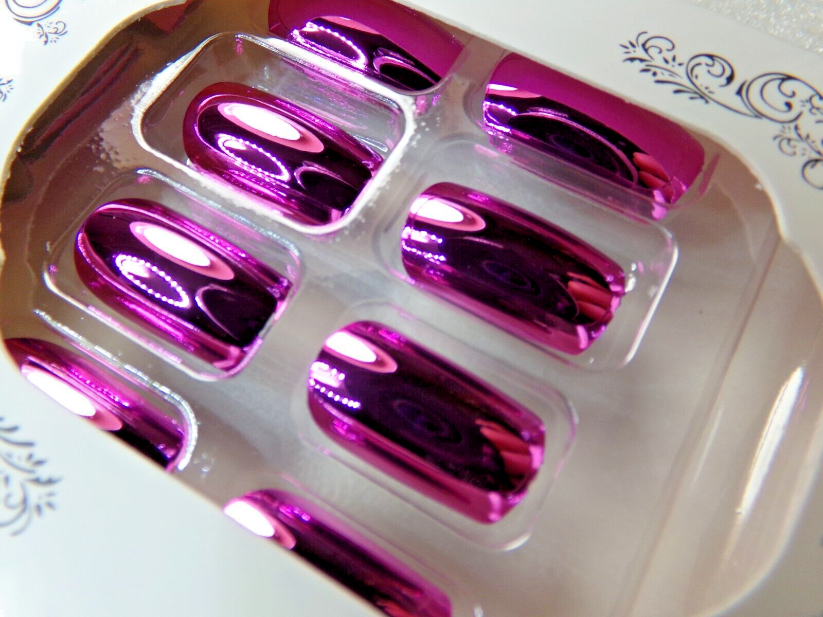Do it Yourself Nails Shiny Pink Chrome Mirror glue on or Tabs Medium