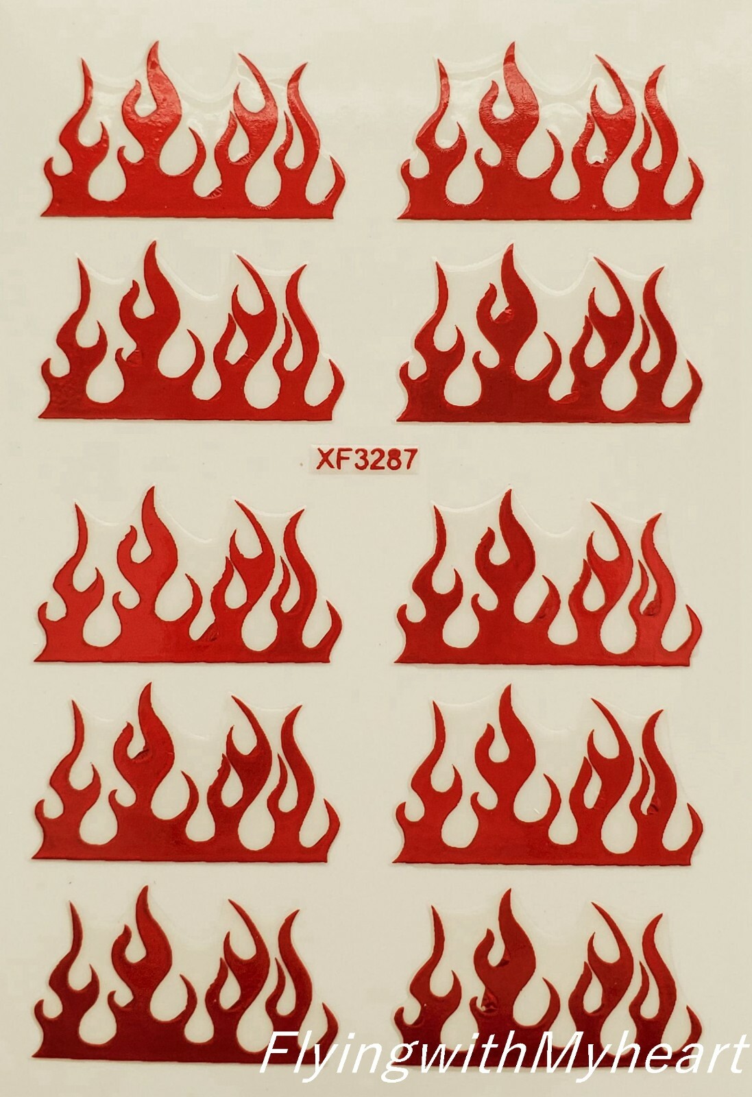Red Fire Flame Nail Art Decal Stickers Self-Adhesive 4 Types