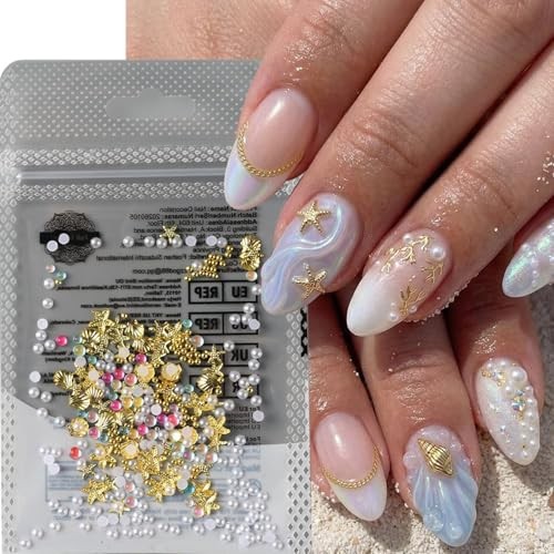 Summer Starfish Nail Charms & Gems Mermaid Colorful Colorful Bead Pearl -12