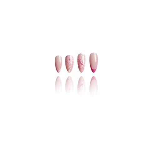 Pink French tips Press on Nails Medium 1 Fl Oz (Pack of 1) Almond Flower-2