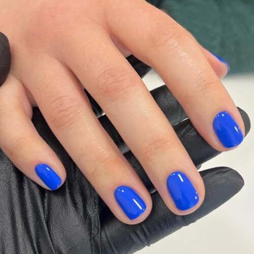 Blue Press on Nails Short Square Fake Nails Solid 1 Fl Oz (Pack of 24) style-12