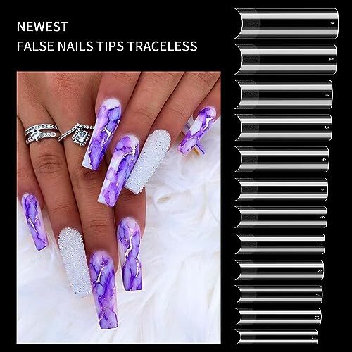 240 Pcs Square Nail Tips Extra Long No C Curve Nail Tips, XXL Tapered Clear
