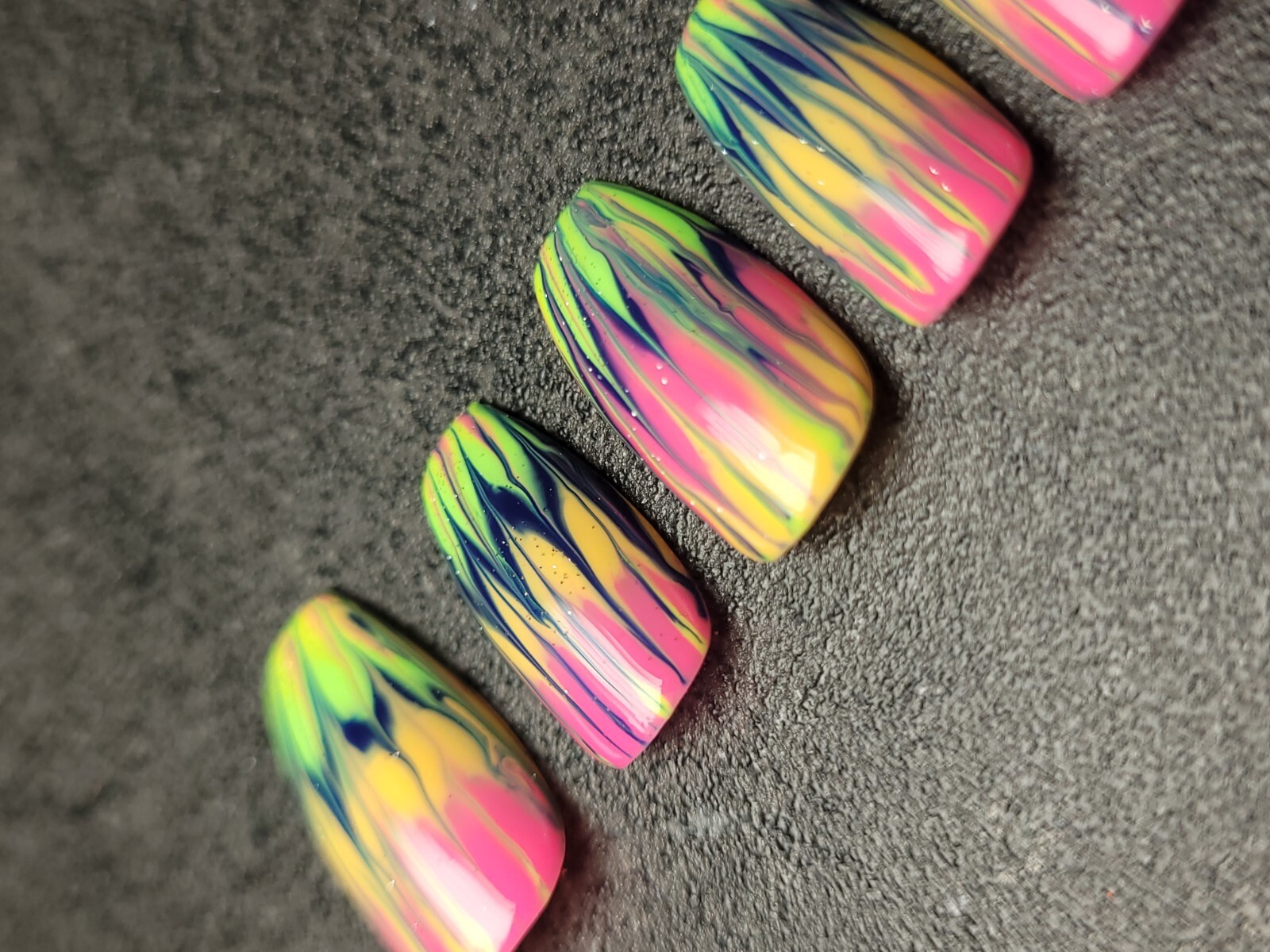 Custom Gel Press on Nails fake nails Handmade 10 pc set LARGE Neon Rainbow