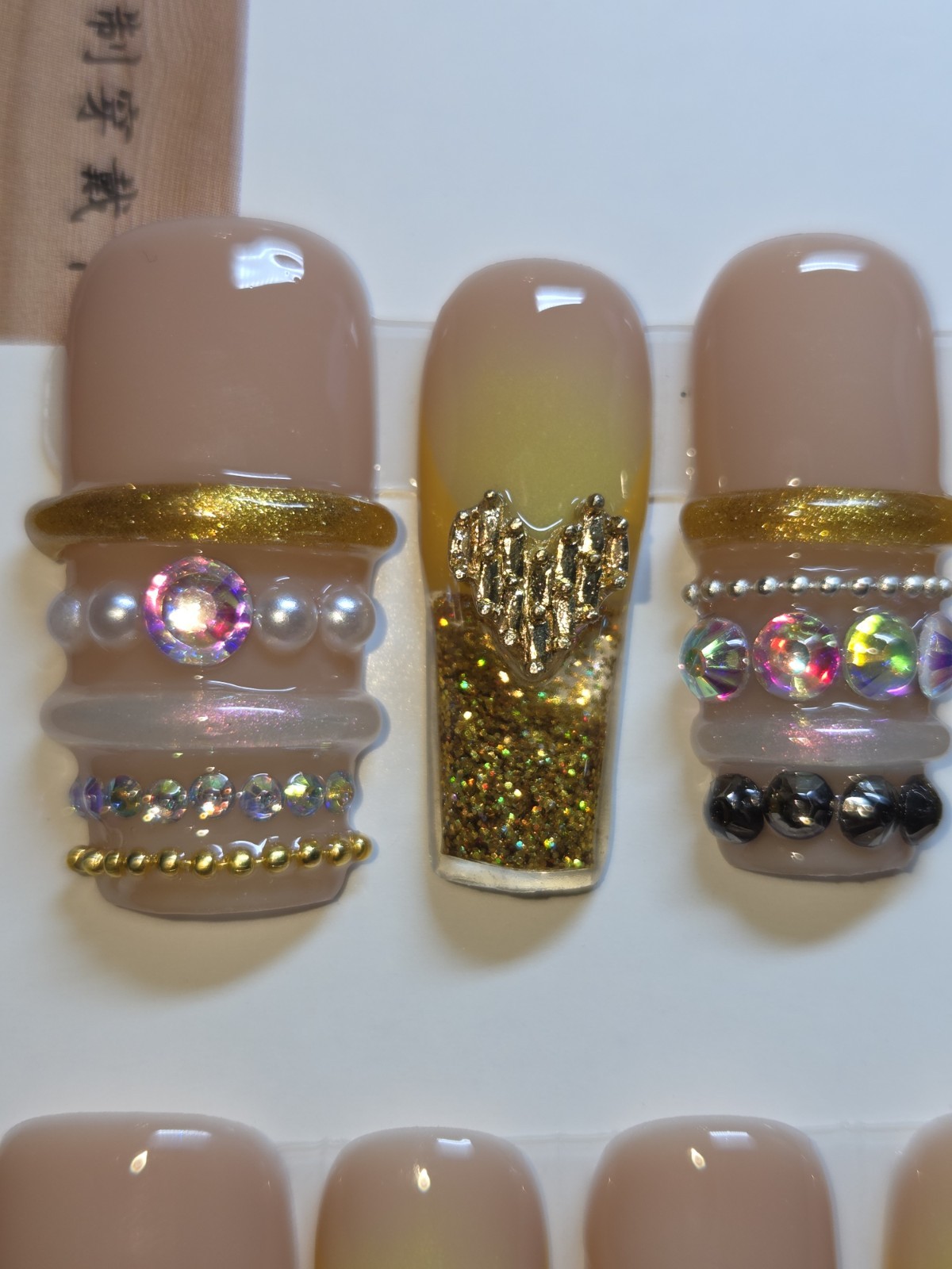Press On Nails Handmade Large Gold Y2k Bangle Bracelet Water Aqua Nail