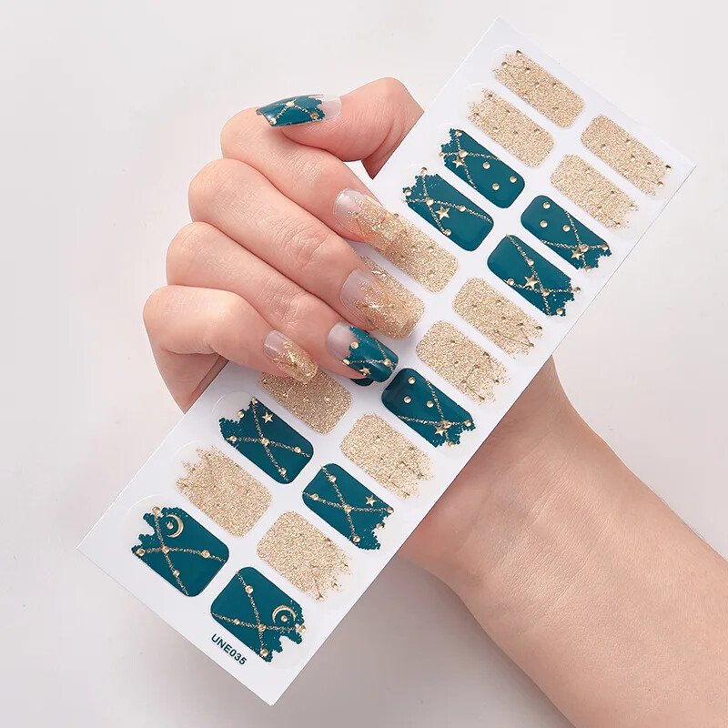 16 Strips Patch Full Cover Wraps Gel Nail Sticker UV Lamp Semi-Cured Manicure
