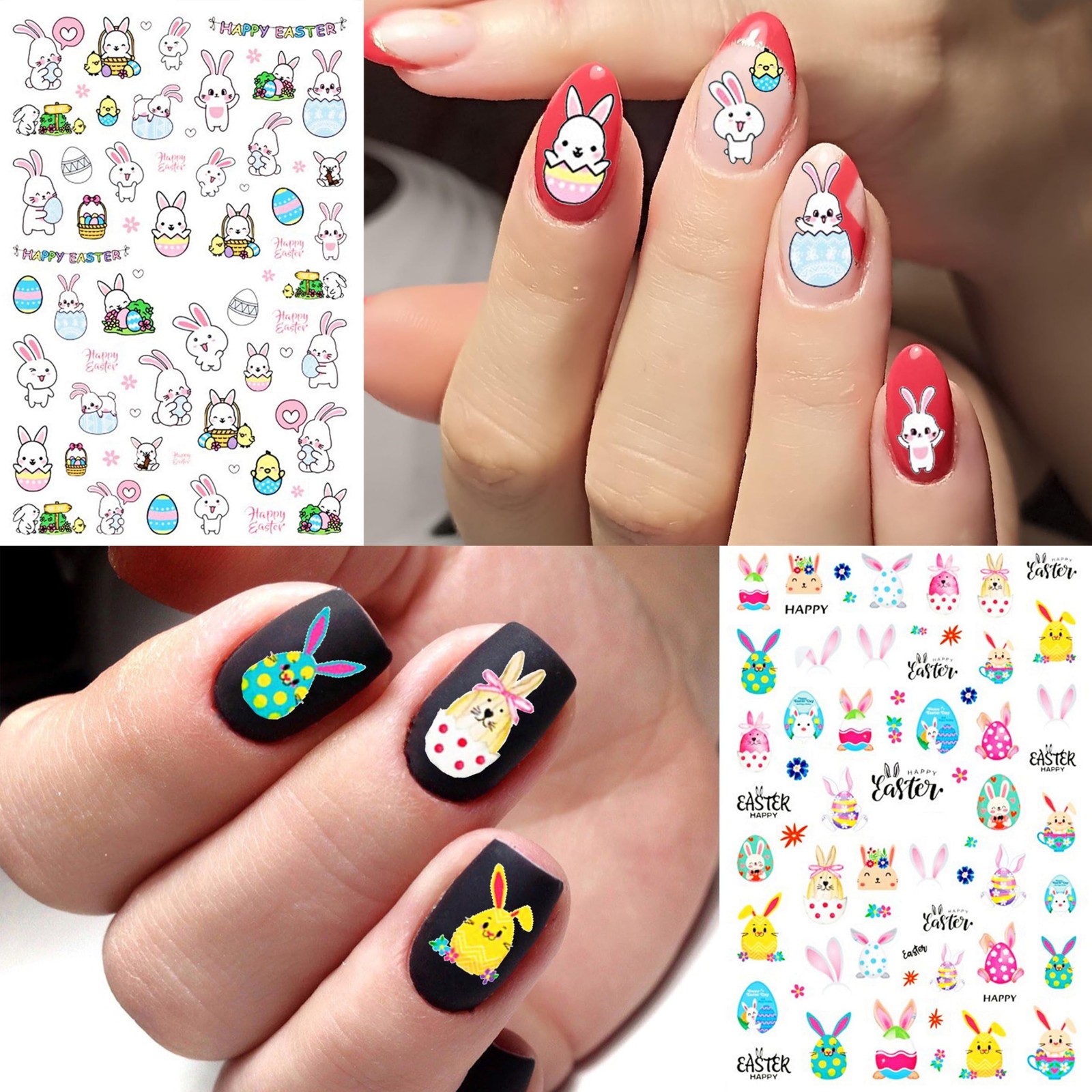 COKTAK 6 Sheets Easter Nail Art Stickers Decals 3.74×2.56 Inches, Colorful