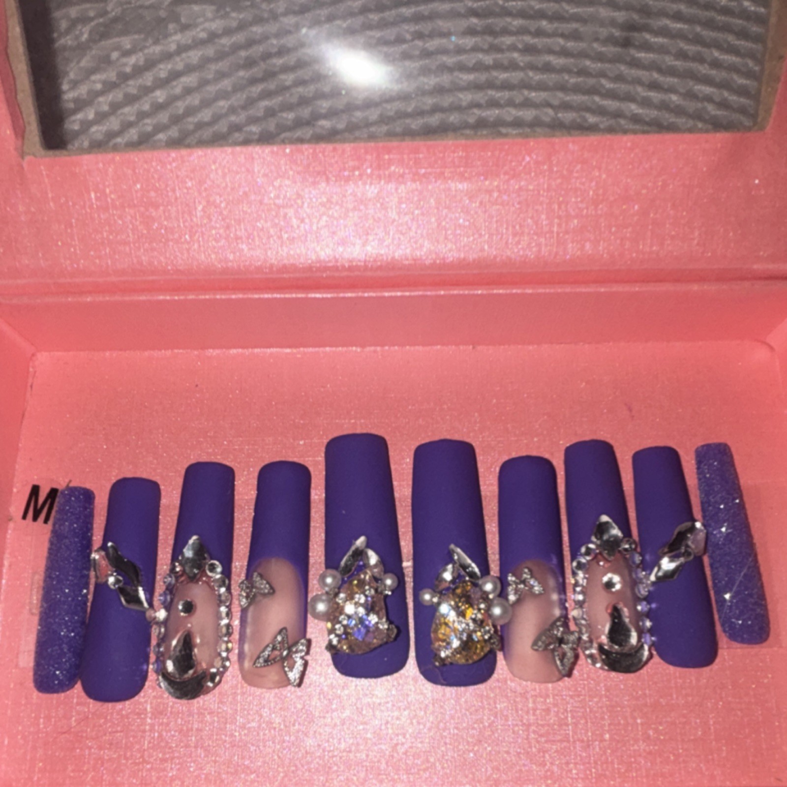 Lovful Purple 3D Glitter Coffin Long Press-On Nails Full Cover Set