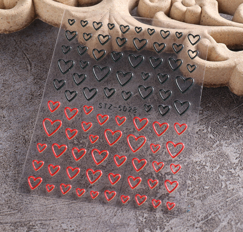 Black White 5D Embossed Rose Flowers Heart Leaf Nail Stickers Sliders Manicure