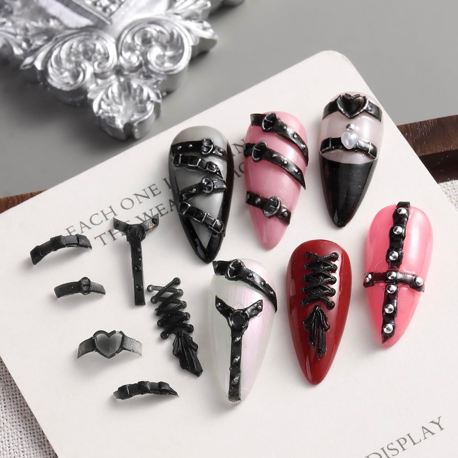 Silicone Nail Art Mold, 3D Punk Belt Nail Charms Resin Molds Heart Bow Nails Des