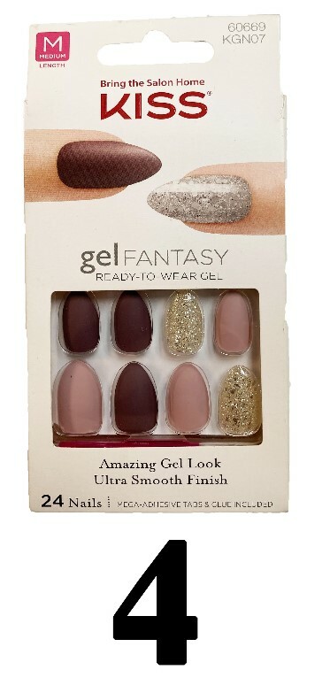 Kiss Gel Fantasy Glam Nails Matte/Glitter/Gold Small/Medium/Long 28 Nails #60666