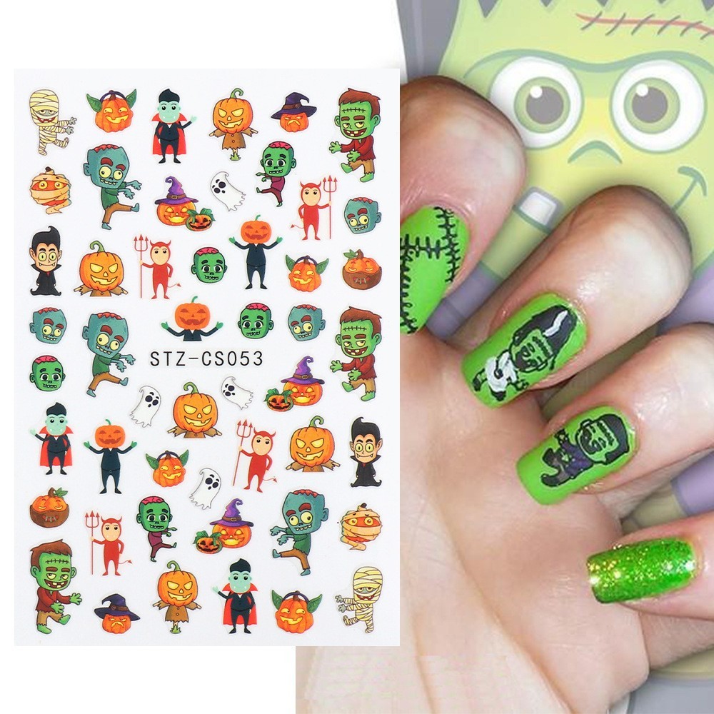 5 Sheets Halloween Skull Ghost Nail Art Stickers Clown Blood Scars Lips Decals