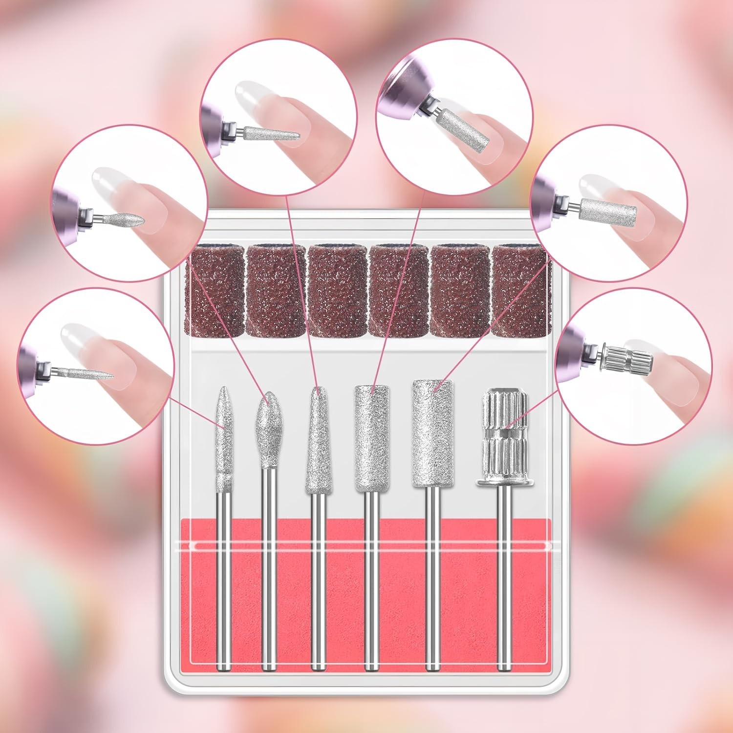 6 Pcs Nail Drill Bits Set,3/32” Professional Nail Bits for Manicure Pedicure