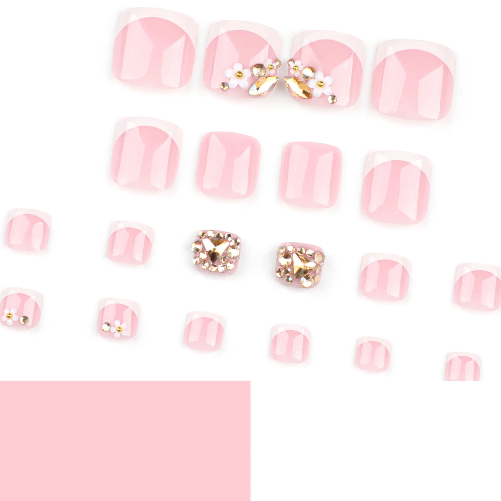 24pcs Glitter Gold Crystal Fake Toenails Simple Nude Pink Press On Toe Nails