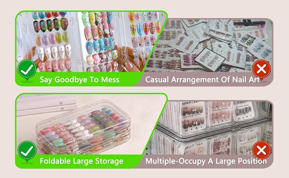 Press On Nail Organizer Case, Tri-Fold Clear Acrylic Empty Press On Nail Storage