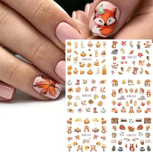 Fall Nail Stickers 12 Sheets Fall Leaf Nail Decals Water Transfer Design 1