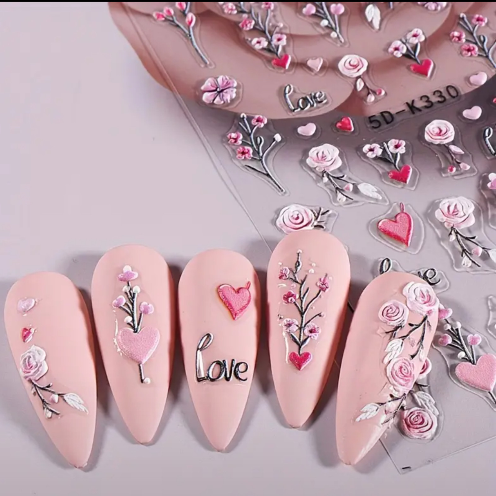 5D Embossed Floral Nail Art Stickers, Valentine’S Day Rose,Perfect for Women And