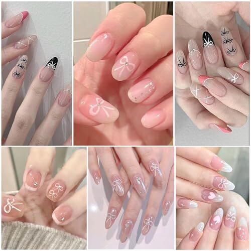 12 Sheets Bow Nail Stickers 3D Self Adhesive Black White Pink Bow Nail Decals