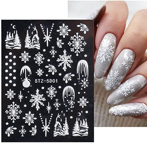 5D White Snowflake Embossed Nail Art Sticker -Christmas New Year Snowflake