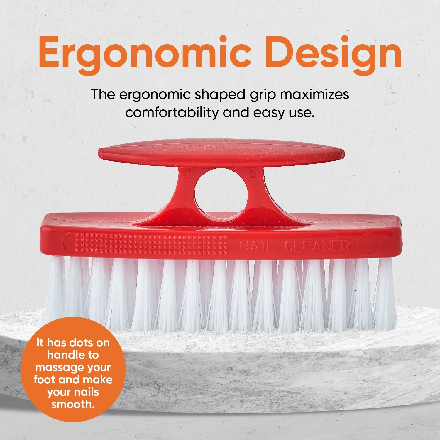 Superio 2 Pack Heavy Duty Nail Brush with Handle, Stiff Bristles – Grey and Red