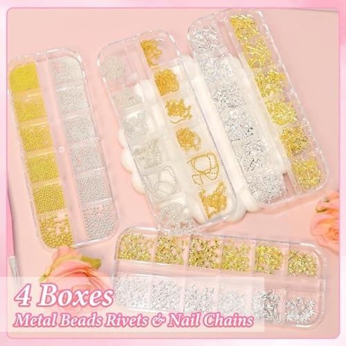 Gold Silver Caviar Nail Beads, 3D Starburst Chain Cross Nail Charms, Alloy S2