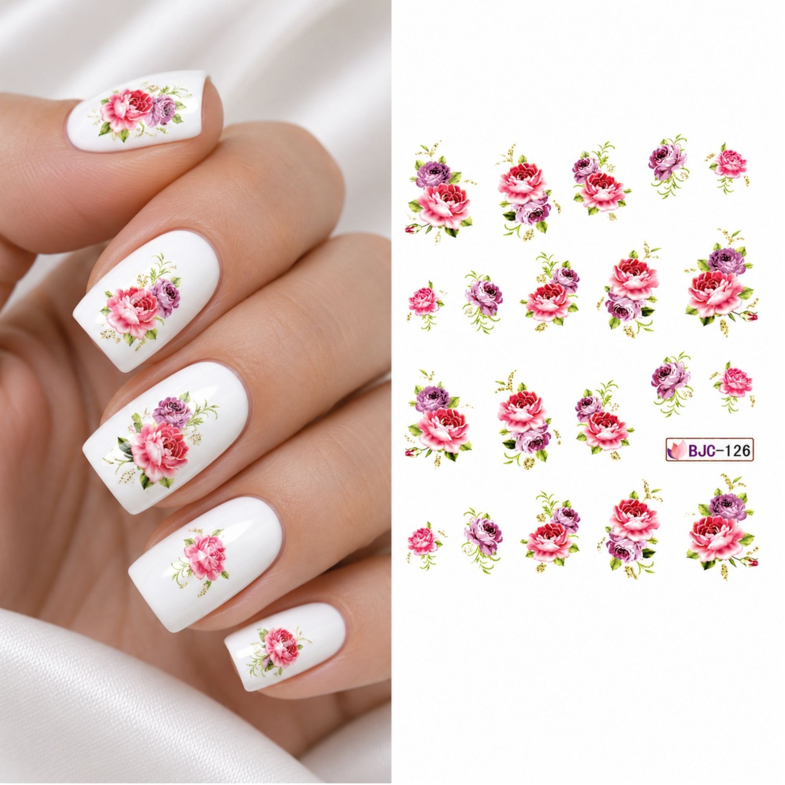 Red Purple Rose Flower Water Transfer Nail Decal DIY Manicure Blossom Finger Art