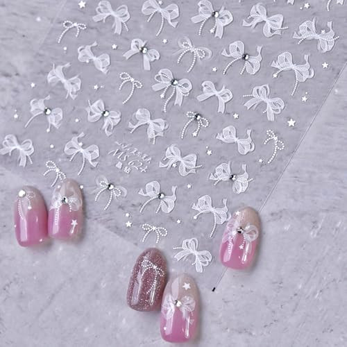 White Lace Bow Nail Stickers for Nail Art Supplies Cute Nail Bows Ribbon