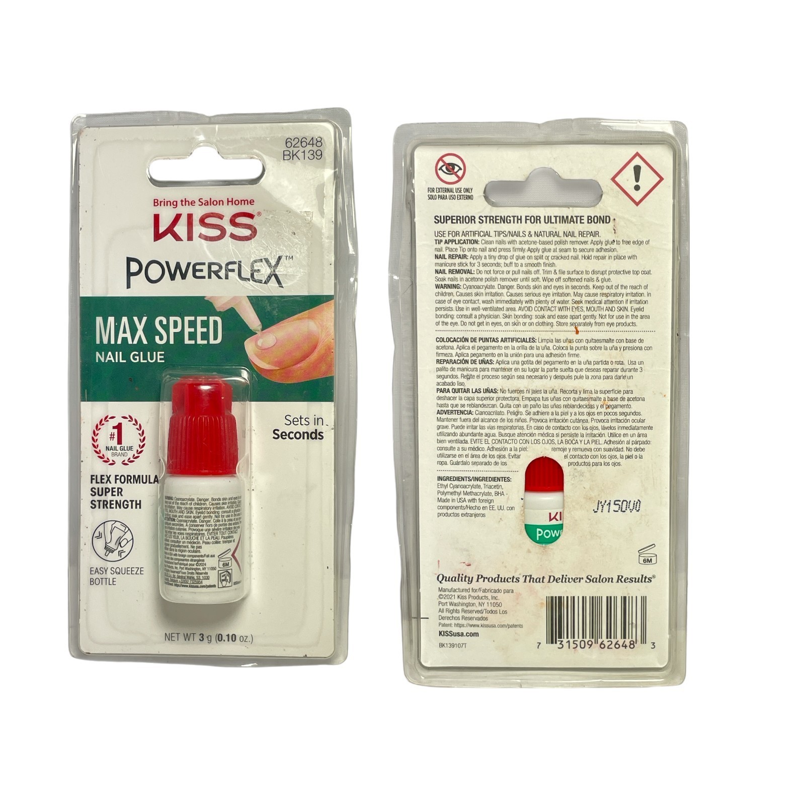 Kiss Powerflex Max Speed Nail Glue 3g/0.10oz. LOT OF 2