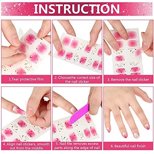 14 Sheets Full Wrap Gradient Nail Polish Stickers Self-Adhesive Bright Style