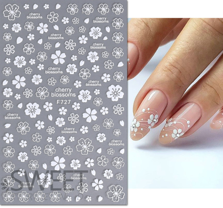 4Pcs Set 3D Nail Stickers White Flowers Adhesive Nail Art Decals Manicure NS44