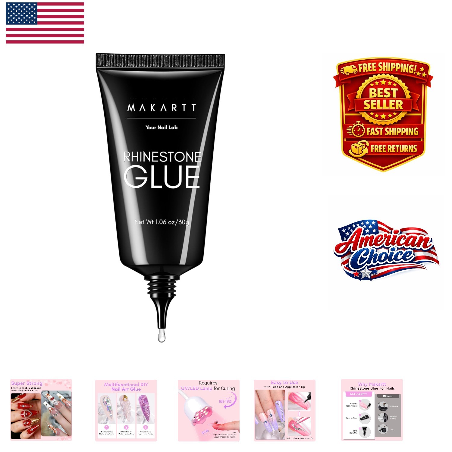 30ML Clear Nail Glue Gel for Rhinestones – Non-Toxic, Water Resistant & Durable
