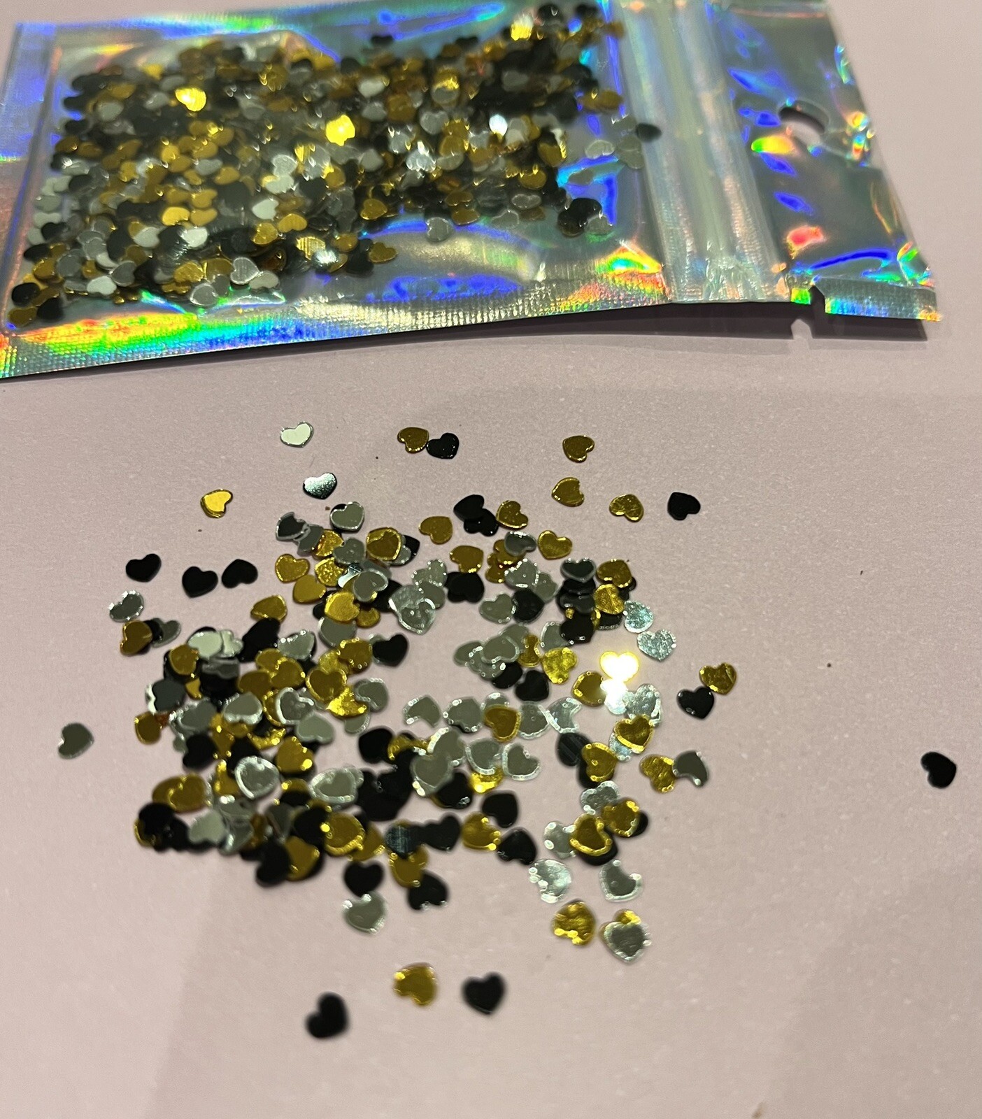 Confetti Holographic 3D Heart Glitter Nails Art Craft Black Silver Gold shinny