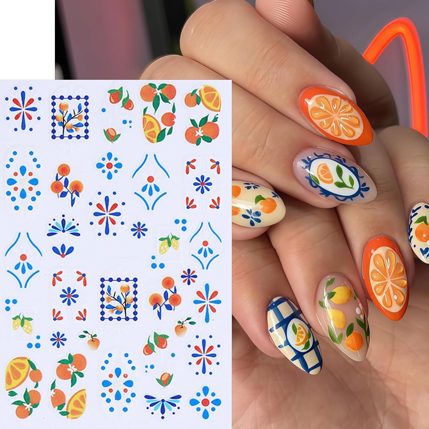 8Sheets Fruit Nail Art Stickers Decals 3D Summer Fruit Nail Decals Blueberry Lem